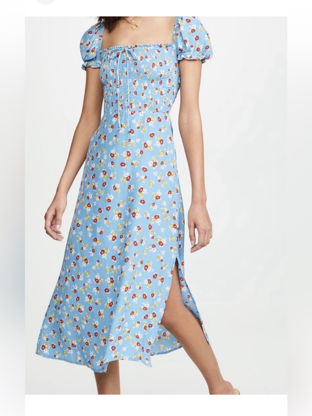 Faithfull the Brand Castilo Jasmin Midi dress Light Blue Floral Midi Dress